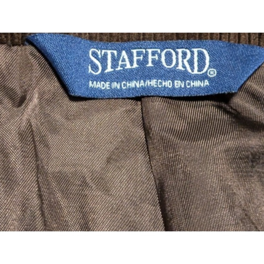 Stafford Men's Chocolate Brown Corduroy Elbow Patches‎ Sport Coat Size 50R - Picture 2 of 8